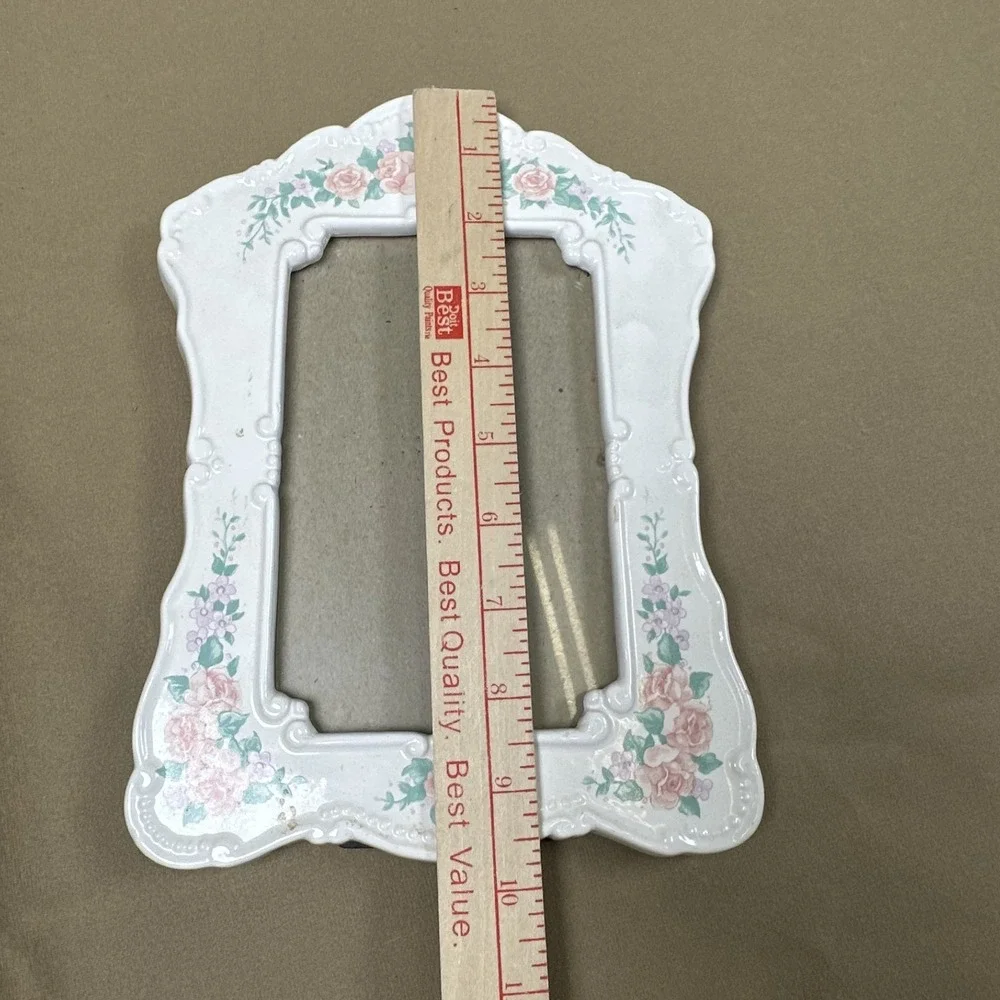 Vintage Ceramic Floral Frame White Pink Green Tabletop 4x6 Coquette Cottagecore‎